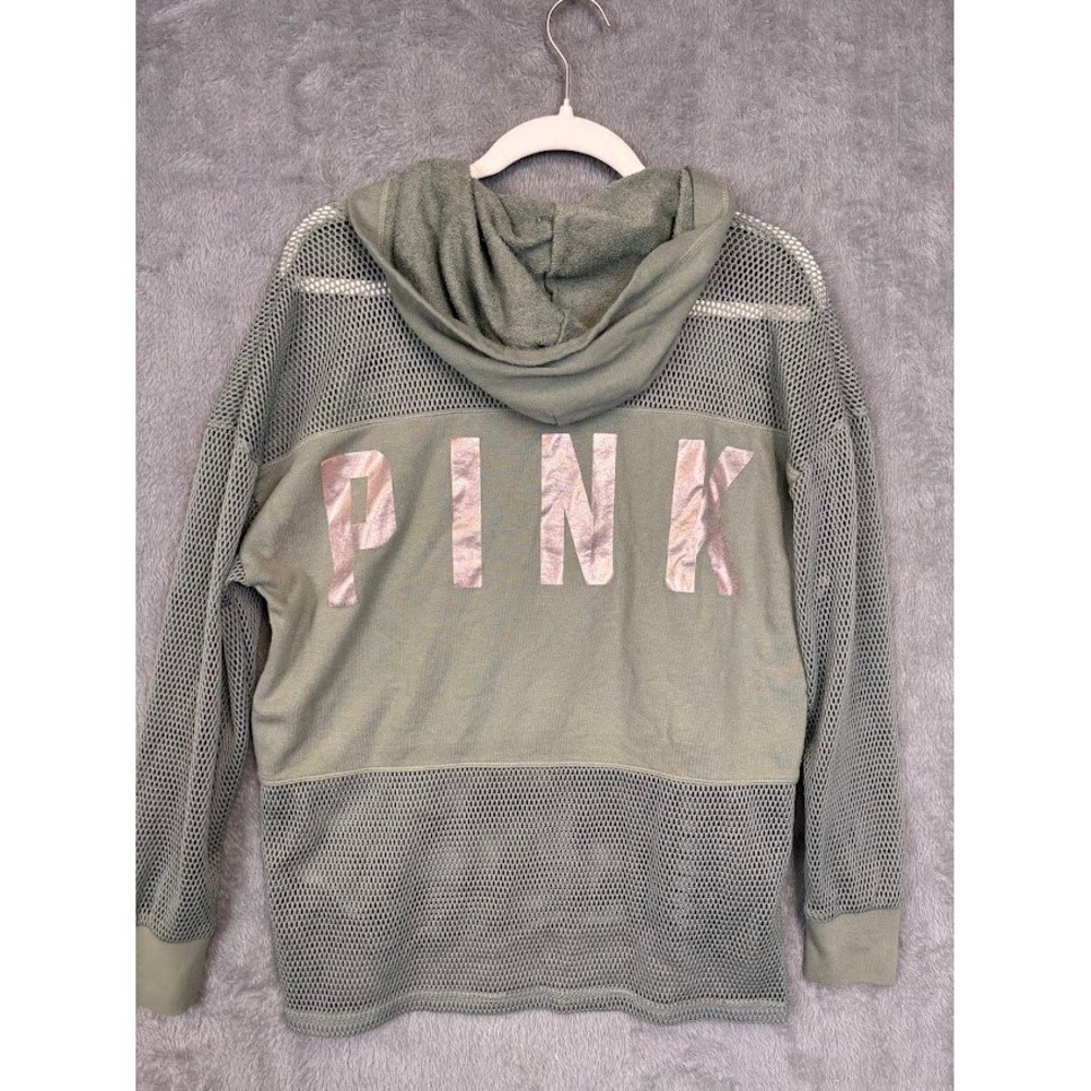 Victoria's Secret PINK Olive Green Mesh Panel Hoodie Swim Cover Rose Gold Md
